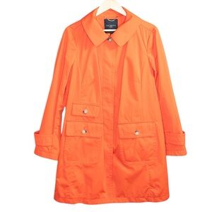 New Talbots Pumpkin Orange Modern Mac Rain Trench Coat Plus 12W 0X Chic Polished